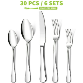 30 Pieces Silverware Set, Stainless Steel Flatware Cutlery Set for 6, Fancy Tableware Eating Utensils for Home Kitchen Restaurant Hotel, Mirror Polish