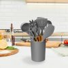 11Pcs Silicone Cooking Utensil Set Heat Resist Wooden Handle Silicone Spatula Turner Ladle Spaghetti Server Tongs